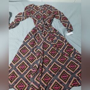 Gibson Latimer  Pink and Black Geometric Maxi Dress